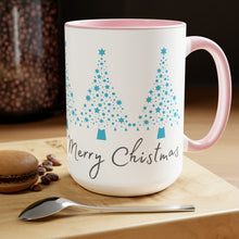 Load image into Gallery viewer, Merry Christmas, Blue Christmas Tree Mug, Two-Tone Glossy Mugs, 15oz ~ ~