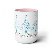 Load image into Gallery viewer, Merry Christmas, Blue Christmas Tree Mug, Two-Tone Glossy Mugs, 15oz ~ ~