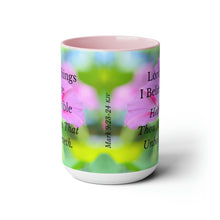 Load image into Gallery viewer, All Things Possible, I Believe, Help My Unbelief, Mark 9:23-24, Faith, Pink Morning Glories, Two-Tone Glossy Mugs, 15oz ~ ~