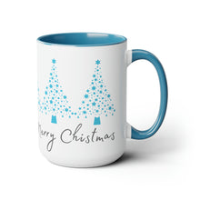 Load image into Gallery viewer, Merry Christmas, Blue Christmas Tree Mug, Two-Tone Glossy Mugs, 15oz ~ ~
