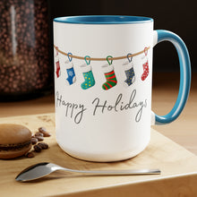Load image into Gallery viewer, Happy Holiday Stockings Mug, Two-Tone Glossy Mugs, 15oz ~ ~