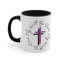 Load image into Gallery viewer, Thy Will Be Done As It Is In Heaven Accent Ceramic Black Coffee Mug, 11oz Purple Cross, Multiple Color Mugs~