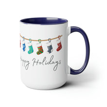 Load image into Gallery viewer, Happy Holiday Stockings Mug, Two-Tone Glossy Mugs, 15oz ~ ~