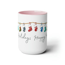 Load image into Gallery viewer, Happy Holiday Stockings Mug, Two-Tone Glossy Mugs, 15oz ~ ~