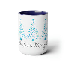 Load image into Gallery viewer, Merry Christmas, Blue Christmas Tree Mug, Two-Tone Glossy Mugs, 15oz ~ ~