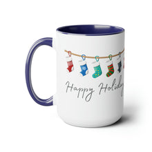 Load image into Gallery viewer, Happy Holiday Stockings Mug, Two-Tone Glossy Mugs, 15oz ~ ~