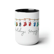 Load image into Gallery viewer, Happy Holiday Stockings Mug, Two-Tone Glossy Mugs, 15oz ~ ~