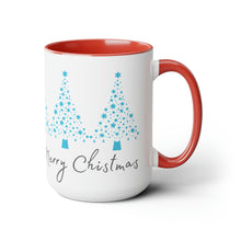 Load image into Gallery viewer, Merry Christmas, Blue Christmas Tree Mug, Two-Tone Glossy Mugs, 15oz ~ ~