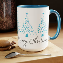 Load image into Gallery viewer, Merry Christmas, Blue Christmas Tree Mug, Two-Tone Glossy Mugs, 15oz ~ ~