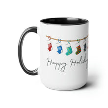 Load image into Gallery viewer, Happy Holiday Stockings Mug, Two-Tone Glossy Mugs, 15oz ~ ~