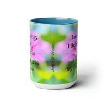 Load image into Gallery viewer, All Things Possible, I Believe, Help My Unbelief, Mark 9:23-24 NKJV, Faith, Pink Morning Glories, Two-Tone Glossy Mugs, 15oz ~ ~