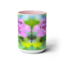 Load image into Gallery viewer, All Things Possible, I Believe, Help My Unbelief, Mark 9:23-24 NKJV, Faith, Pink Morning Glories, Two-Tone Glossy Mugs, 15oz ~ ~