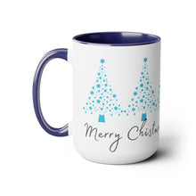 Load image into Gallery viewer, Merry Christmas, Blue Christmas Tree Mug, Two-Tone Glossy Mugs, 15oz ~ ~