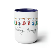 Load image into Gallery viewer, Happy Holiday Stockings Mug, Two-Tone Glossy Mugs, 15oz ~ ~