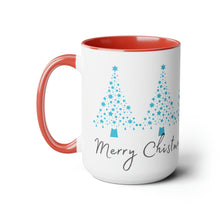 Load image into Gallery viewer, Merry Christmas, Blue Christmas Tree Mug, Two-Tone Glossy Mugs, 15oz ~ ~