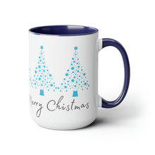 Load image into Gallery viewer, Merry Christmas, Blue Christmas Tree Mug, Two-Tone Glossy Mugs, 15oz ~ ~