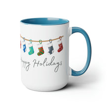 Load image into Gallery viewer, Happy Holiday Stockings Mug, Two-Tone Glossy Mugs, 15oz ~ ~
