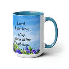 Load image into Gallery viewer, All Things Possible, I Believe, Help My Unbelief, Mark 9:23-24, Faith, Morning Glories, Two-Tone Glossy Mugs, 15oz ~ ~