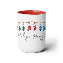 Load image into Gallery viewer, Happy Holiday Stockings Mug, Two-Tone Glossy Mugs, 15oz ~ ~
