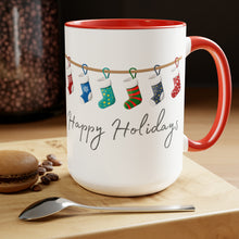 Load image into Gallery viewer, Happy Holiday Stockings Mug, Two-Tone Glossy Mugs, 15oz ~ ~