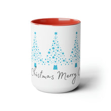 Load image into Gallery viewer, Merry Christmas, Blue Christmas Tree Mug, Two-Tone Glossy Mugs, 15oz ~ ~