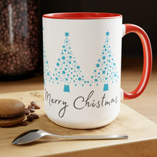 Load image into Gallery viewer, Merry Christmas, Blue Christmas Tree Mug, Two-Tone Glossy Mugs, 15oz ~ ~