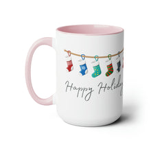 Load image into Gallery viewer, Happy Holiday Stockings Mug, Two-Tone Glossy Mugs, 15oz ~ ~
