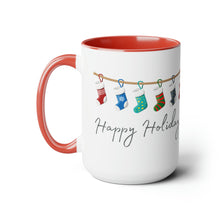 Load image into Gallery viewer, Happy Holiday Stockings Mug, Two-Tone Glossy Mugs, 15oz ~ ~