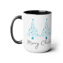 Load image into Gallery viewer, Merry Christmas, Blue Christmas Tree Mug, Two-Tone Glossy Mugs, 15oz ~ ~