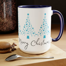 Load image into Gallery viewer, Merry Christmas, Blue Christmas Tree Mug, Two-Tone Glossy Mugs, 15oz ~ ~