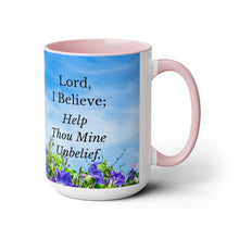Load image into Gallery viewer, All Things Possible, I Believe, Help My Unbelief, Mark 9:23-24, Faith, Morning Glories, Two-Tone Glossy Mugs, 15oz ~ ~