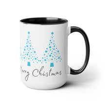 Load image into Gallery viewer, Merry Christmas, Blue Christmas Tree Mug, Two-Tone Glossy Mugs, 15oz ~ ~