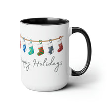 Load image into Gallery viewer, Happy Holiday Stockings Mug, Two-Tone Glossy Mugs, 15oz ~ ~