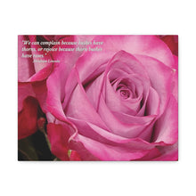 Load image into Gallery viewer, Chose The Beauty of the Positive- Be Thankful Thorn Bushes Have Pink Roses.   Matte Canvas, Stretched, 1.25&quot;
