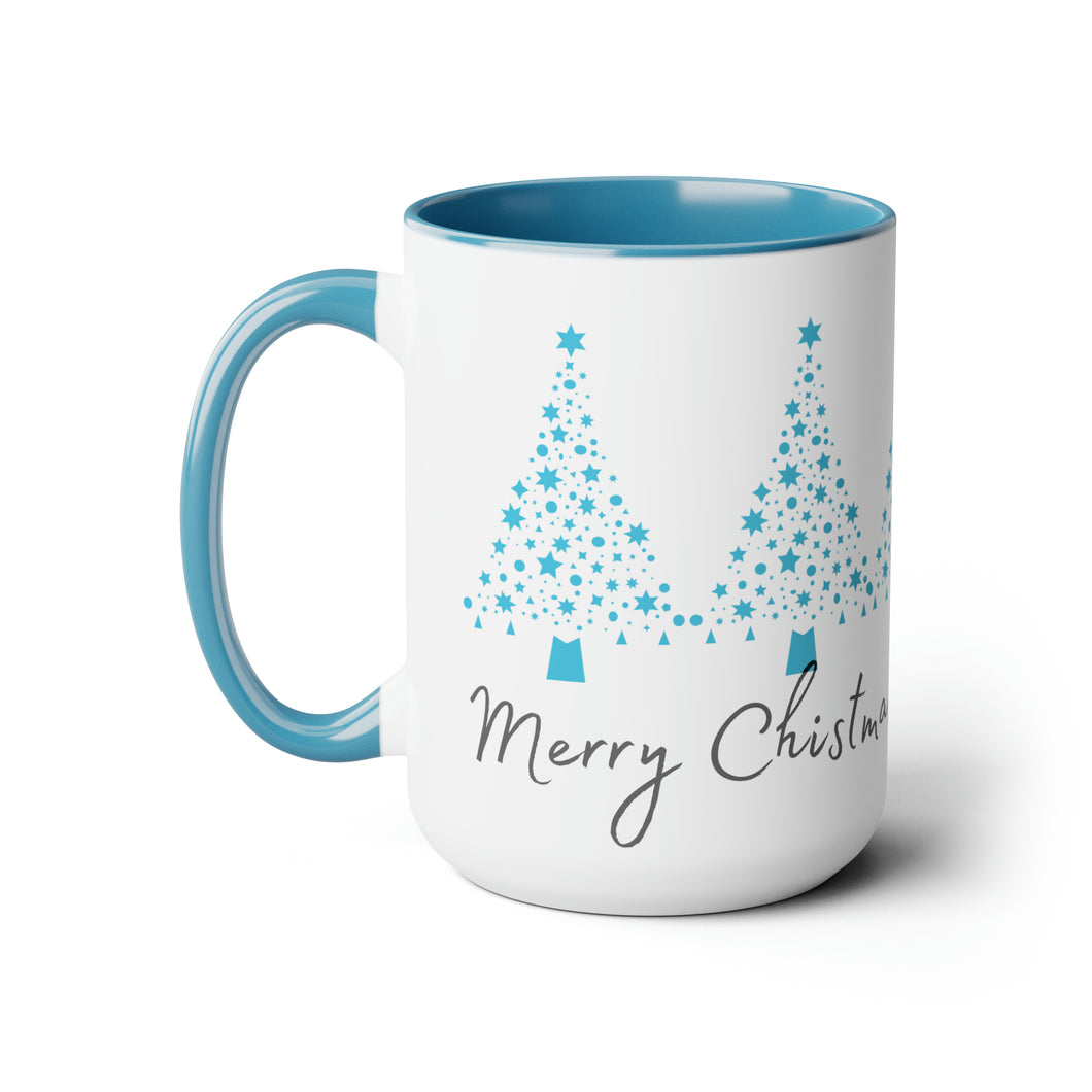 Merry Christmas, Blue Christmas Tree Mug, Two-Tone Glossy Mugs, 15oz ~ ~