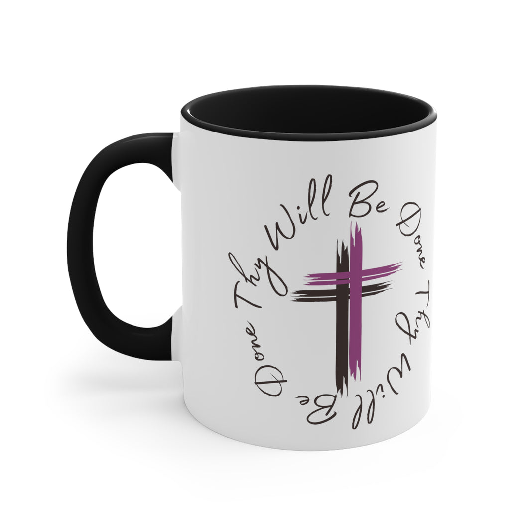 Thy Will Be Done Accent Ceramic Coffee Mug, 11oz Purple Cross, Multiple Color Mugs~