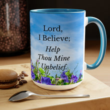 Load image into Gallery viewer, All Things Possible, I Believe, Help My Unbelief, Mark 9:23-24, Faith, Morning Glories,  Two-Tone Glossy Mugs, 15oz ~ ~
