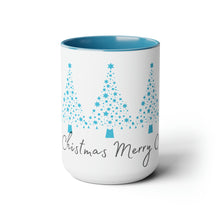 Load image into Gallery viewer, Merry Christmas, Blue Christmas Tree Mug, Two-Tone Glossy Mugs, 15oz ~ ~
